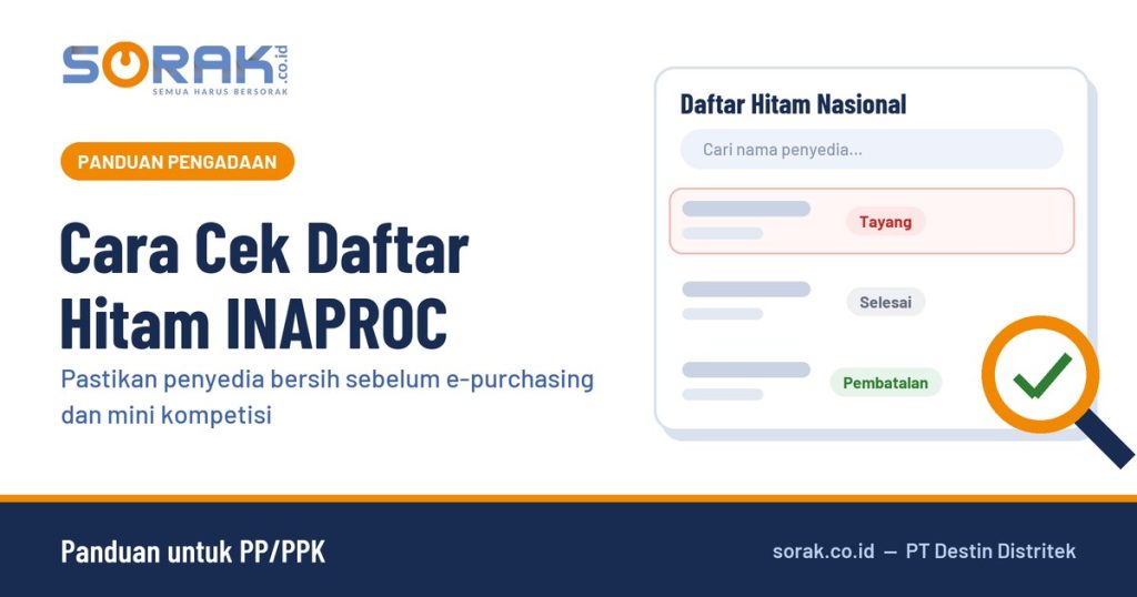 Ilustrasi pencarian di Daftar Hitam Nasional INAPROC dengan status Tayang, Selesai, dan Pembatalan